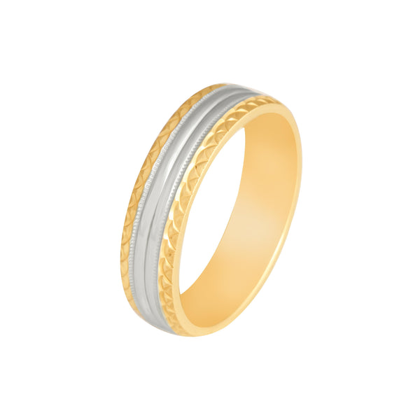 10k T-tone Carved Swirl Style Wedding Band (6mm)