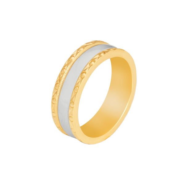 10k T-tone Carved Wedding Band (6mm)