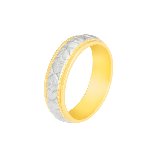 10k T-tone Carved Wedding Band (6mm)