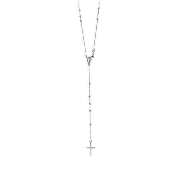 10k White Gold Rosary Cross Necklace