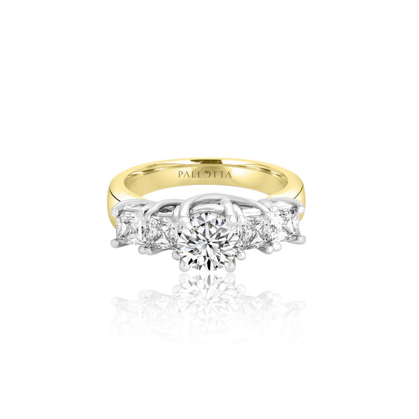 14k T-tone Five Stone Princess & Round Engagement Ring