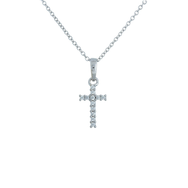 14k White Gold (0.10 Ct. Tw.) Tiny Diamond Cross