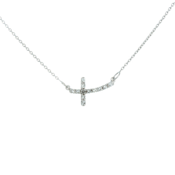 14k White Gold (0.12 Ct. Tw.) Curved Diamond Cross