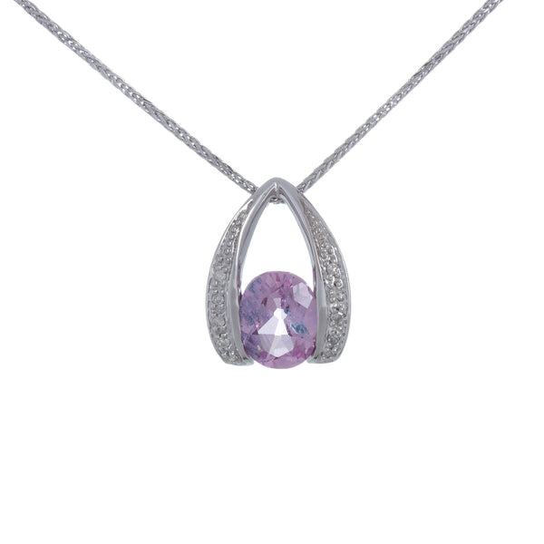 14k White Gold Abstract Oval Pink Sapphire Necklace