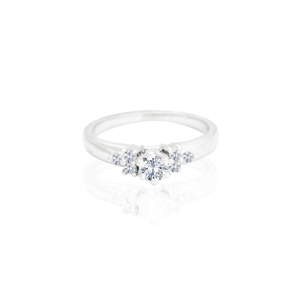 14K White Gold Baguette Accent Princess Engagement Ring -