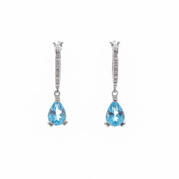 14k White Gold Diamond & Aqua Drop Aylin Earrings