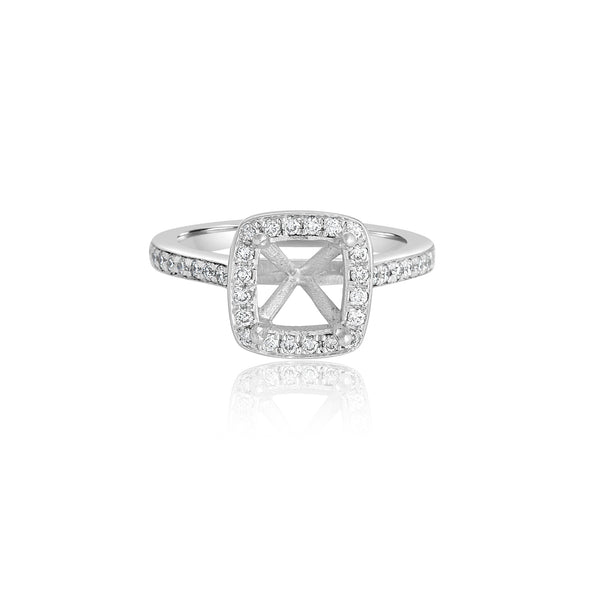 14K White Gold Halo Princess Engagement Ring - Rings