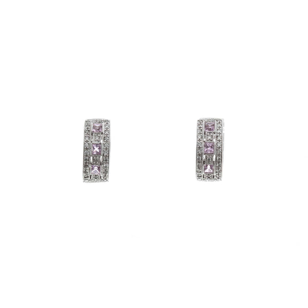 14k White Gold Huggie & Pink Diamond Gemma Earrings