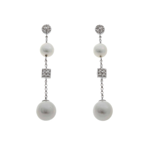 14k White Gold Pearl & Cubic Drop Addyson Earrings