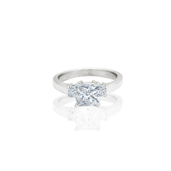 14k White Gold Princess Center Accent Engagement Ring