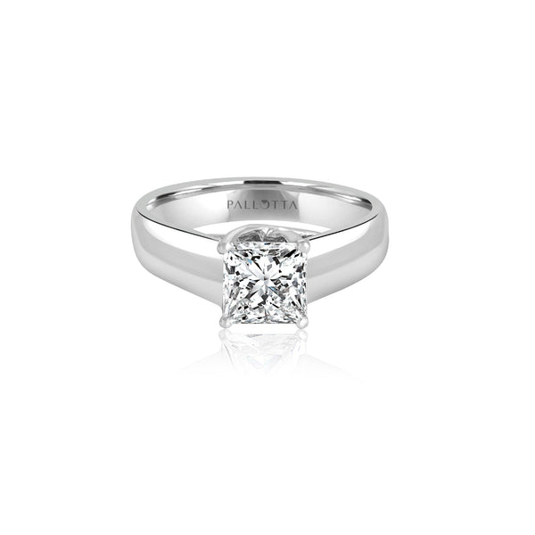 14k White Gold Princess Solitaire Engagement