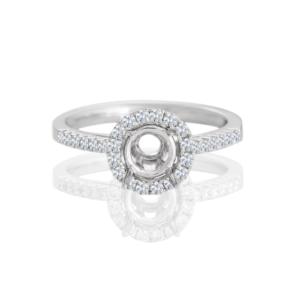 14k White Gold Round Halo Engagement Ring