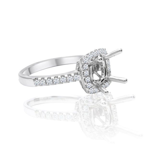 14k White Gold Round Halo Engagement Ring