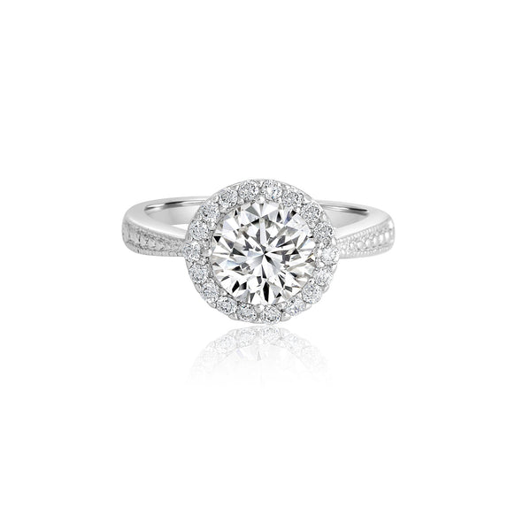 14K White Gold Round Halo Engagement Ring - Rings