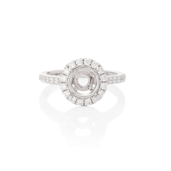 14K White Gold Round Halo Engagement Ring - Rings