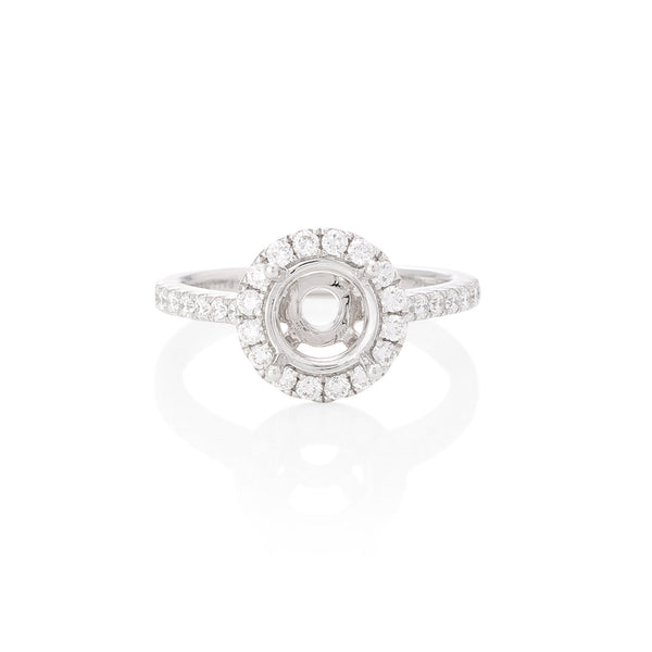 14K White Gold Round Halo Engagement Ring - Rings