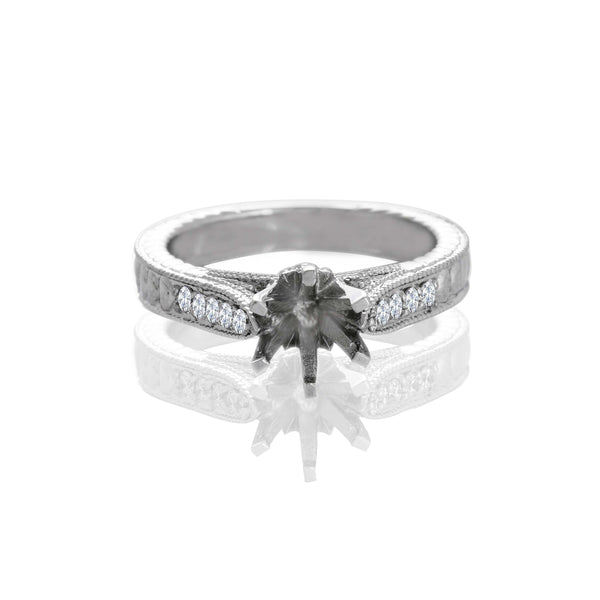 14k White Gold Six Prong Channel Engagement Ring