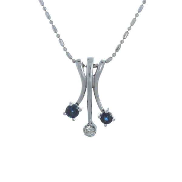 14k White Gold Triple Stone Blue Sapphire Necklace