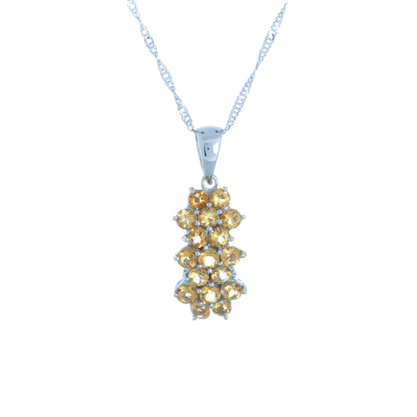 14k White Gold Triple Yellow Stone Necklace