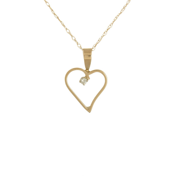 14k Yellow Gold (0.05 Ct. Tw.) Heart Single Diamond Necklace