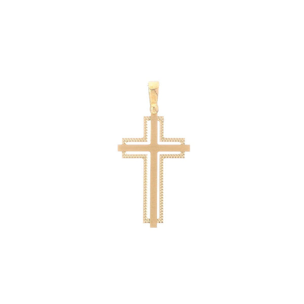 14k Yellow Gold Fancy mill Edge Cross Pendant