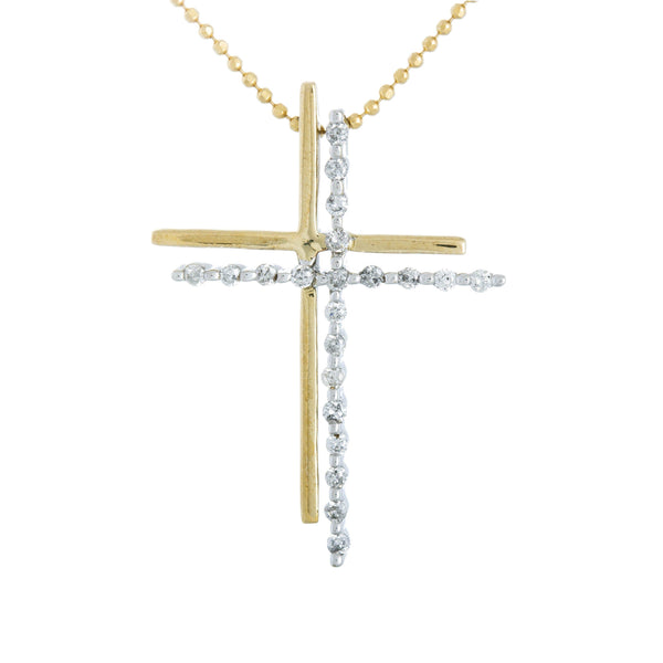 18k T-tone (0.22 Ct. Tw.) Double Layer Diamond Cross 