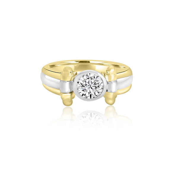 18K T-Tone Bezel Round Solitaire Engagement Ring - Rings