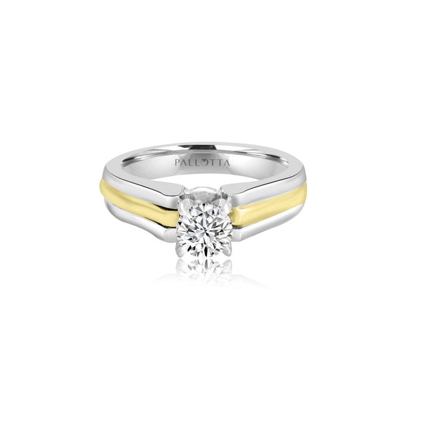 18K T-Tone Four Prong Round Solitaire Engagement Ring -