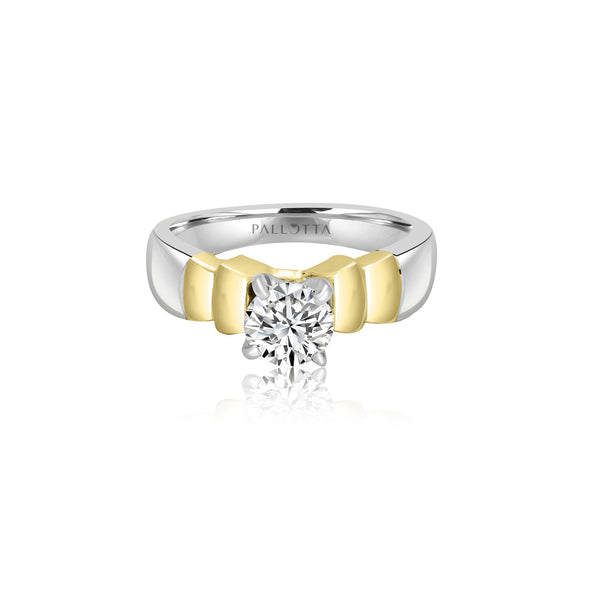 18K T-Tone Four Prong Round Solitaire Engagement Ring -