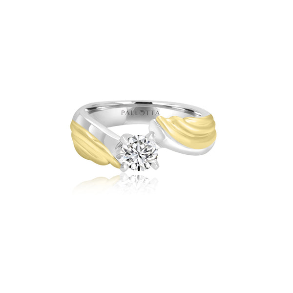 18K T-Tone Four Prong Round Solitaire Engagement Ring -