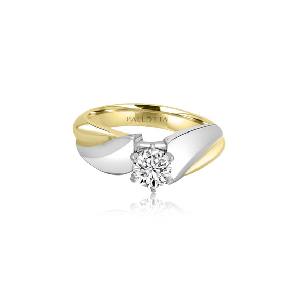 18K T-Tone Four Prong Round Solitaire Engagement Ring -