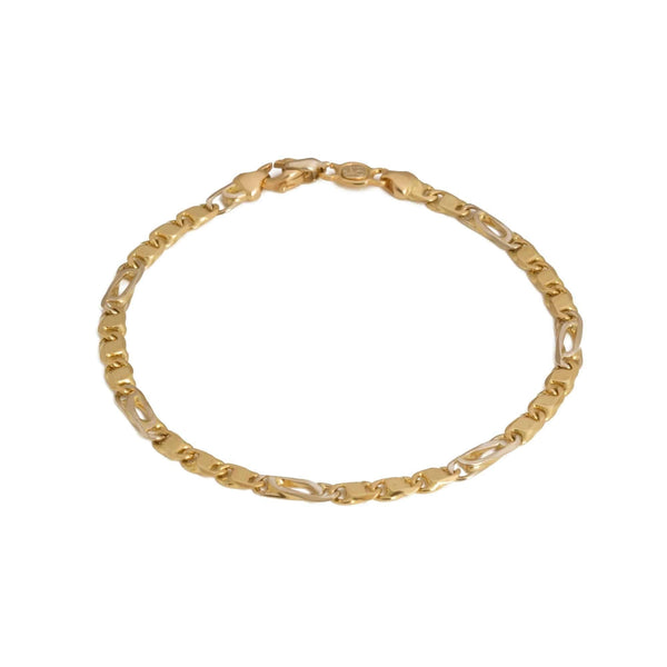 18k T-tone Mancini Solid Figaro Link Bracelet