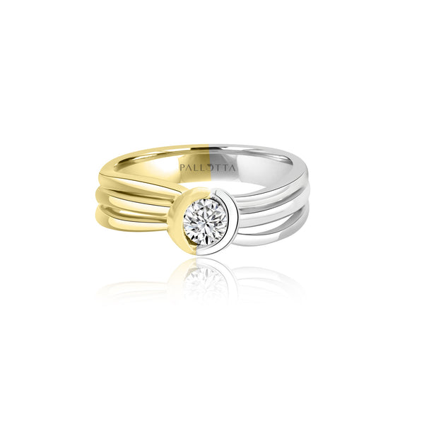 18K T-Tone Round Bezel Engagement Engagement Ring - Rings