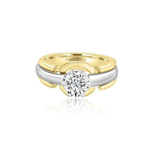 18K T-Tone Six Prong Round Solitaire Engagement Ring - Rings