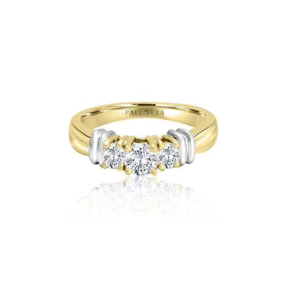 18K T-Tone Three Stone Ring Engagement Ring - Rings
