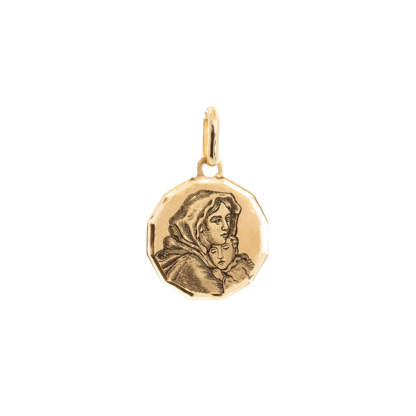 18k Two Tone Madonna Holding Baby Pendant