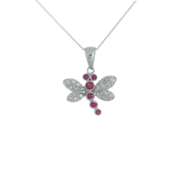 18k White Gold (0.13 Ct. Tw.) Dragonfly Diamonds & Garnets 