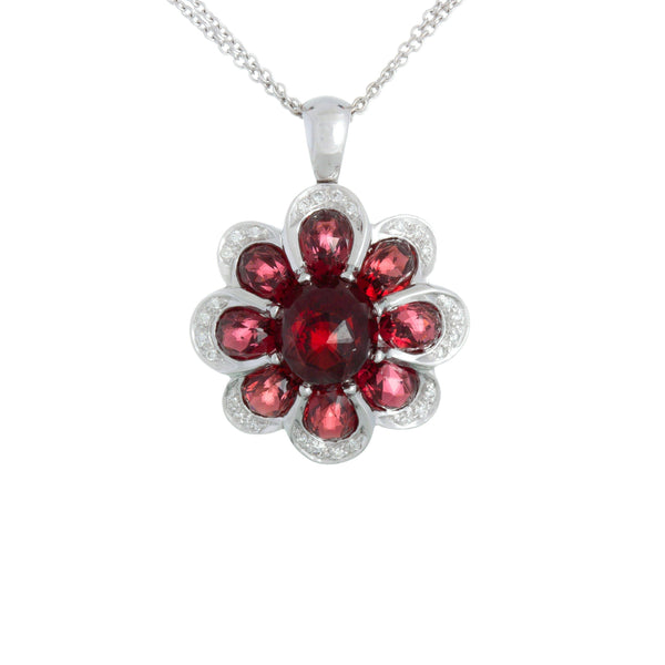 18k White Gold (0.40 Ct. Tw.) Garnet Floral Necklace