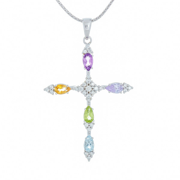 18k White Gold Amethyst Topaz Peridot Aqua Necklace