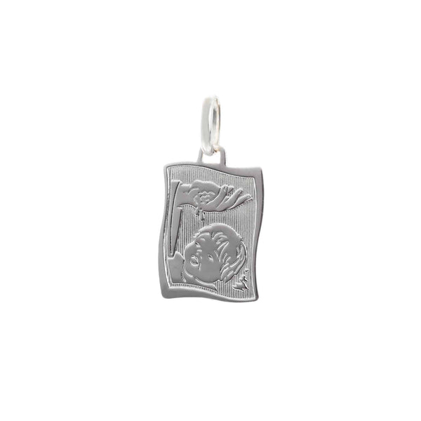 18k White Gold Baptismal Curved Pendant