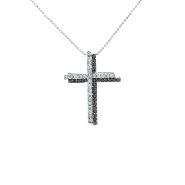 18k White Gold Black & (0.40 Ct. Tw.) Diamond Cross Necklace