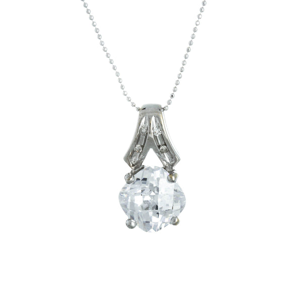 18k White Gold Checkered Cubic Drop Italian Necklace