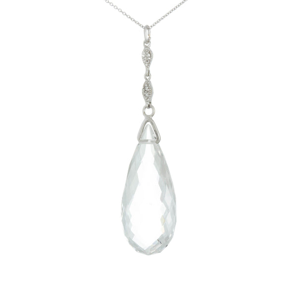 18k White Gold Checkered Moon Stone Drop Necklace