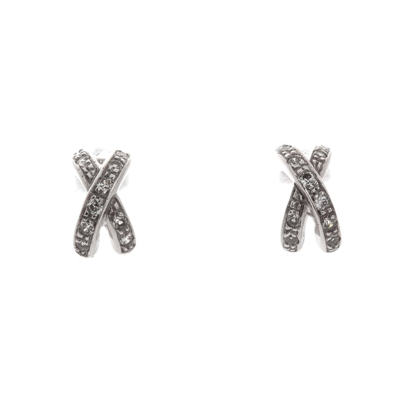 18k White Gold Criss Cross Cubic Stud Georgia Earrings