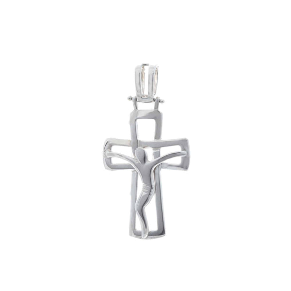 18k White Gold Cross High Polish Jesus Pendant