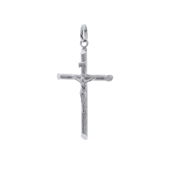 18k White Gold Cross Jesus Tube Style Pendant