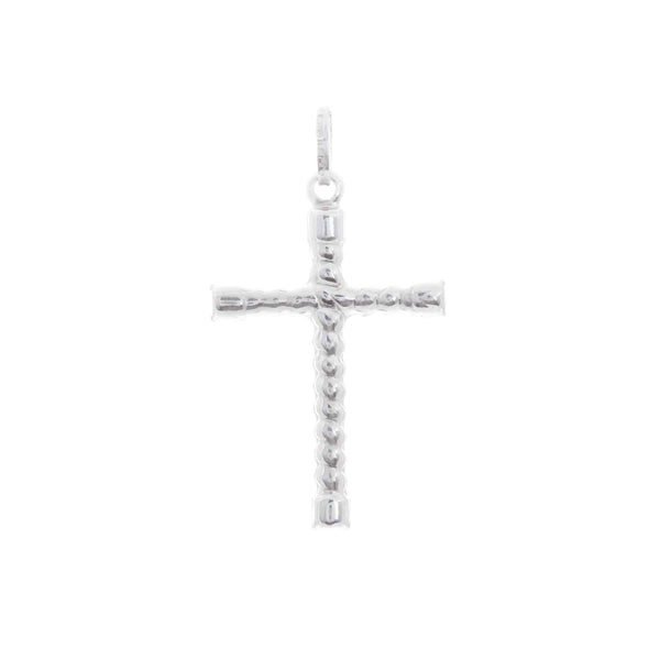 18k White Gold Cross Puffed Swirl Style Pendant