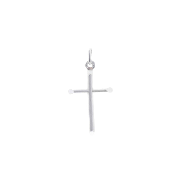 18k White Gold Cross Puffed Tube Style Pendant