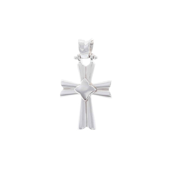 18k White Gold Cross Solid Grooved Pendant