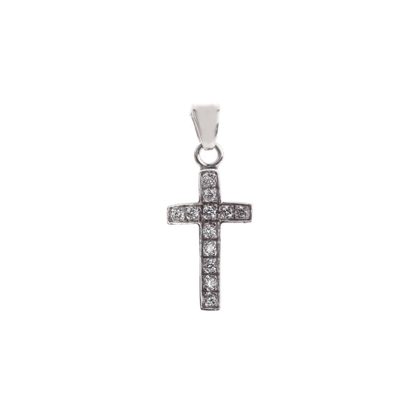 18k White Gold Cubic Cross Curved Pendant